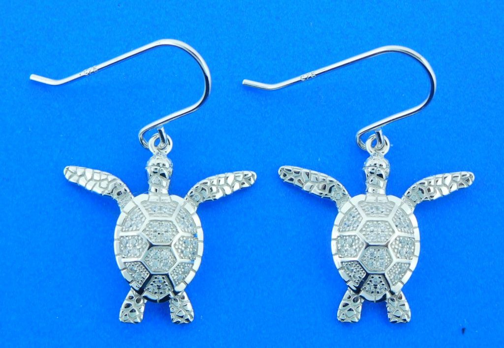 Alamea Sea Turtle Cz Earrings Sterling Silver Island Sun Jewelry