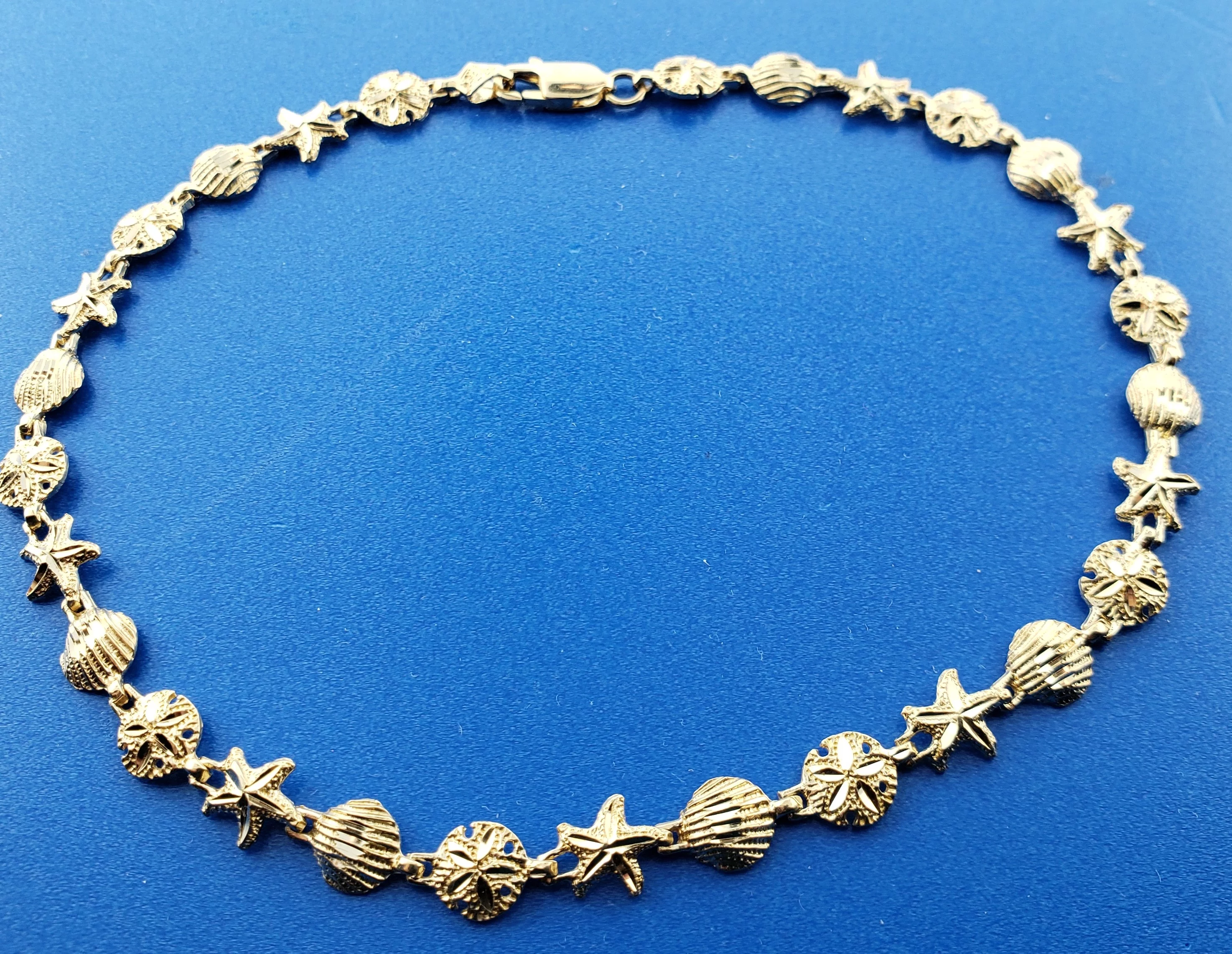 Sealife Anklet Starfish, Sand Dollar, Shell, 14K Yellow Gold