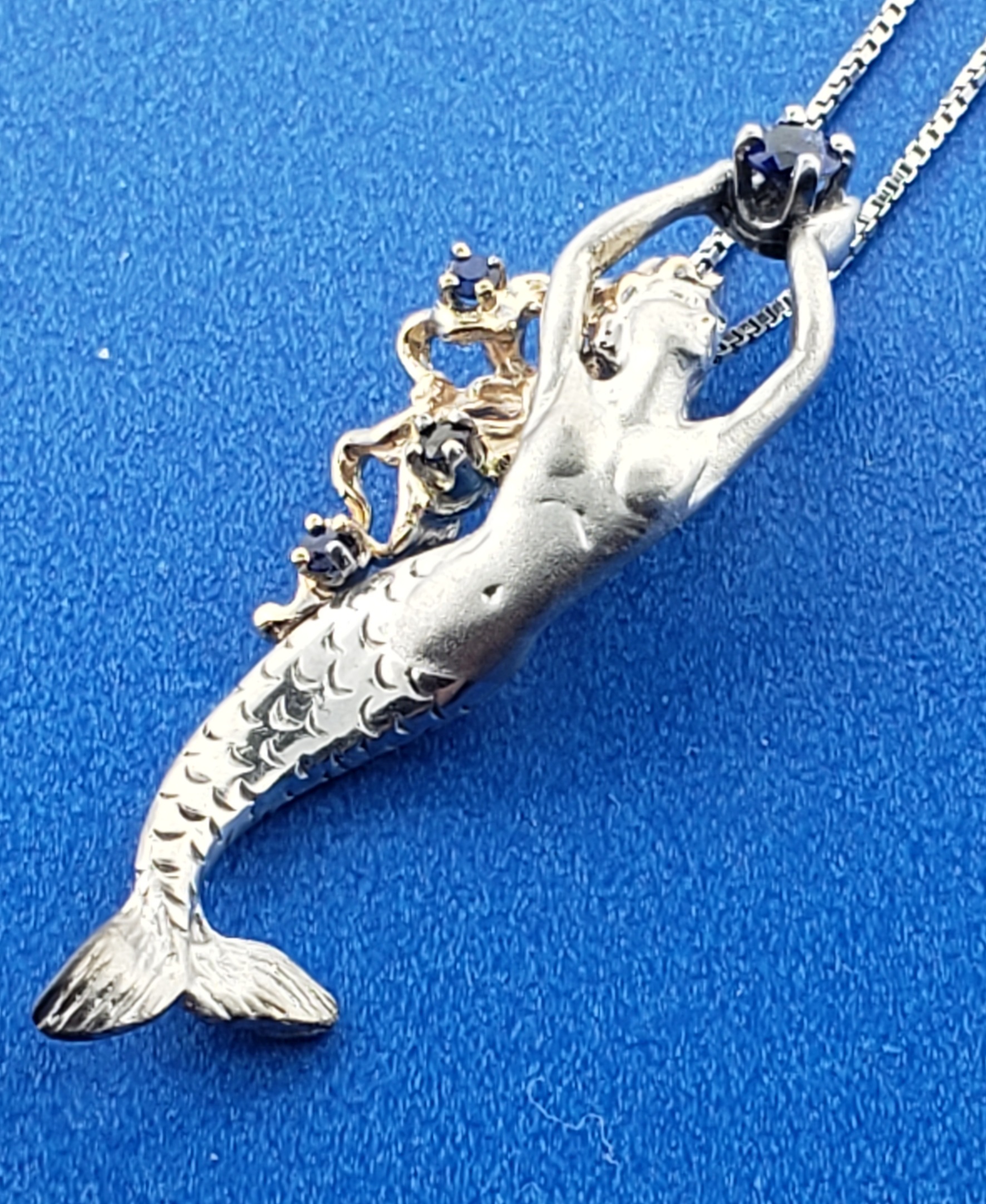 Steven Douglas Mermaid Pendant W/ Blue Sapphires, Sterling Silver/14K 4 Steven Douglas Mermaid Pendant W/ Blue Sapphires, Sterling Silver/14K - Image 4