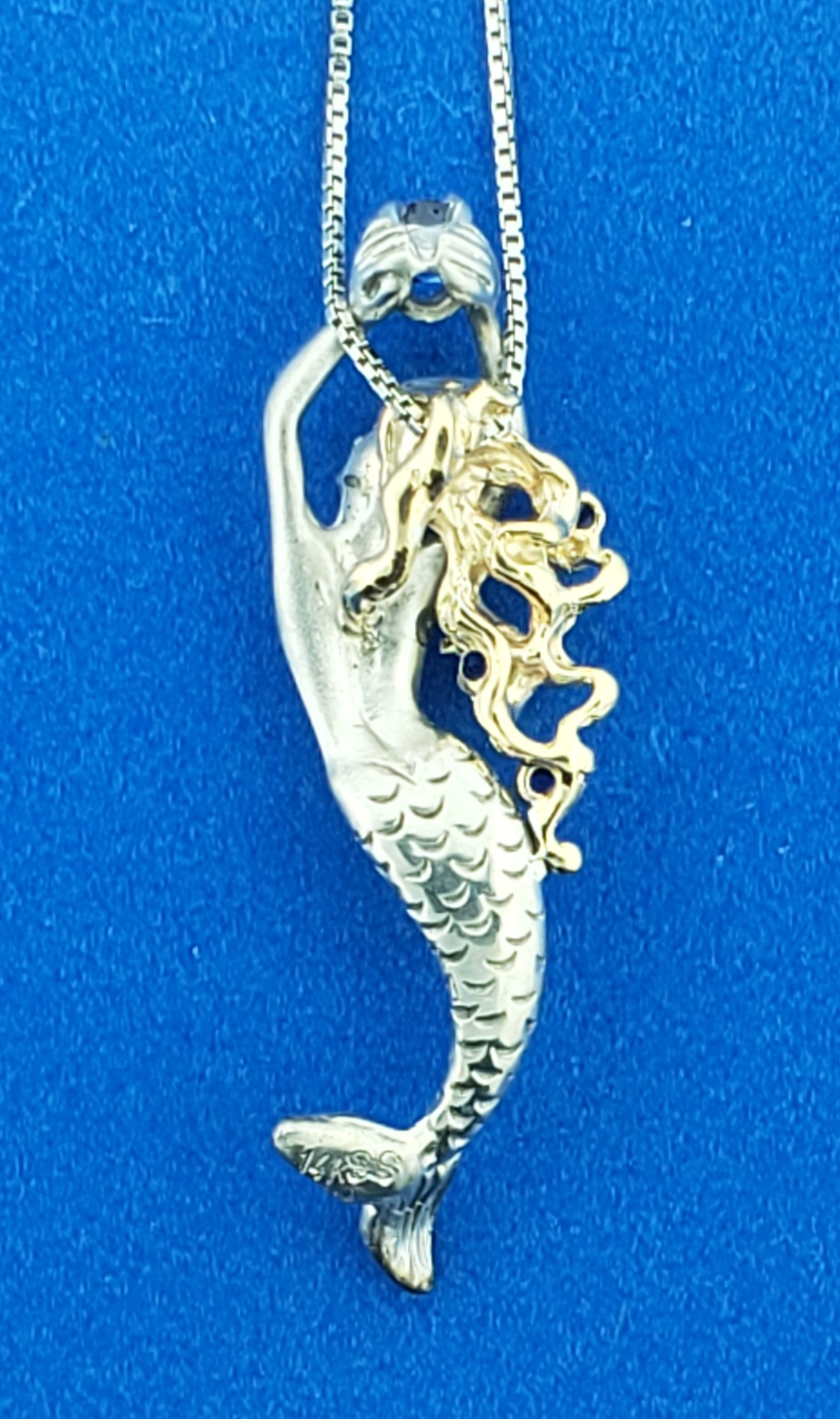 Steven Douglas Mermaid Pendant W/ Blue Sapphires, Sterling Silver/14K 3 Steven Douglas Mermaid Pendant W/ Blue Sapphires, Sterling Silver/14K - Image 3