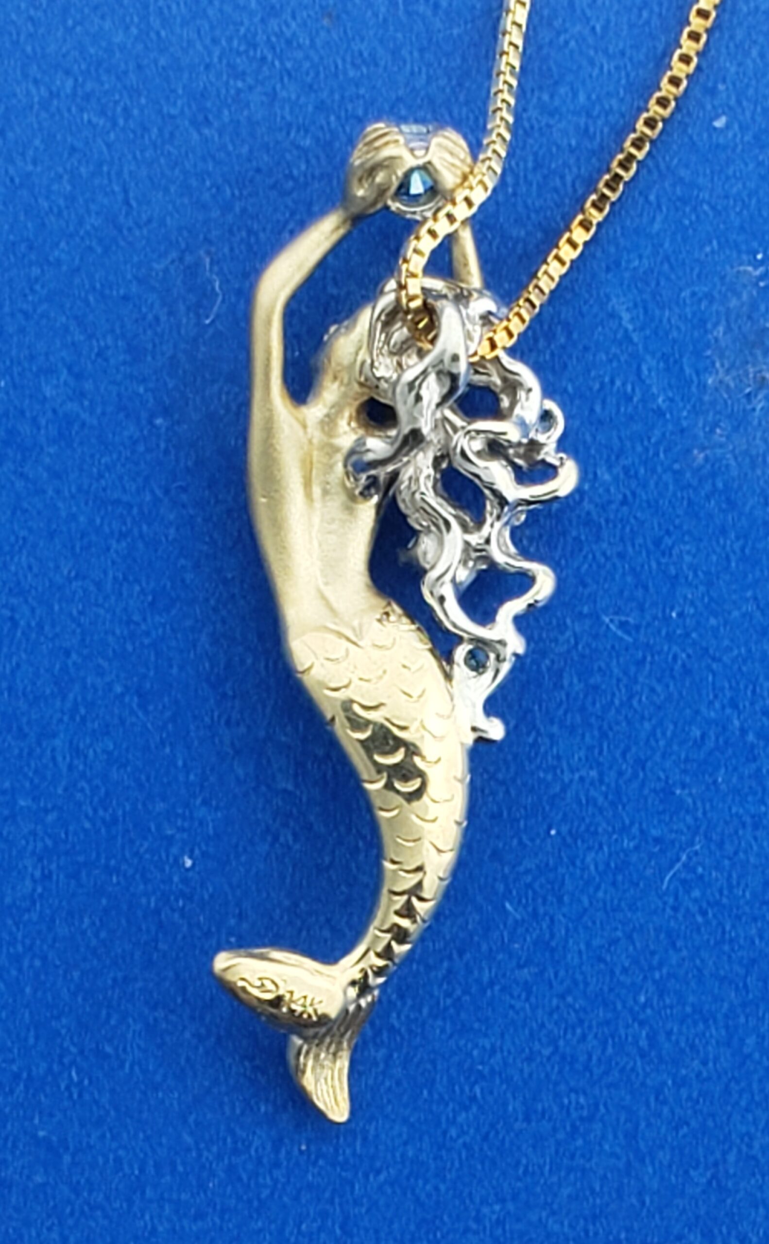 Steven Douglas Mermaid Pendant W/ Blue Diamonds, 14K Yellow Gold 6 Steven Douglas Mermaid Pendant W/ Blue Diamonds, 14K Yellow Gold - Image 6