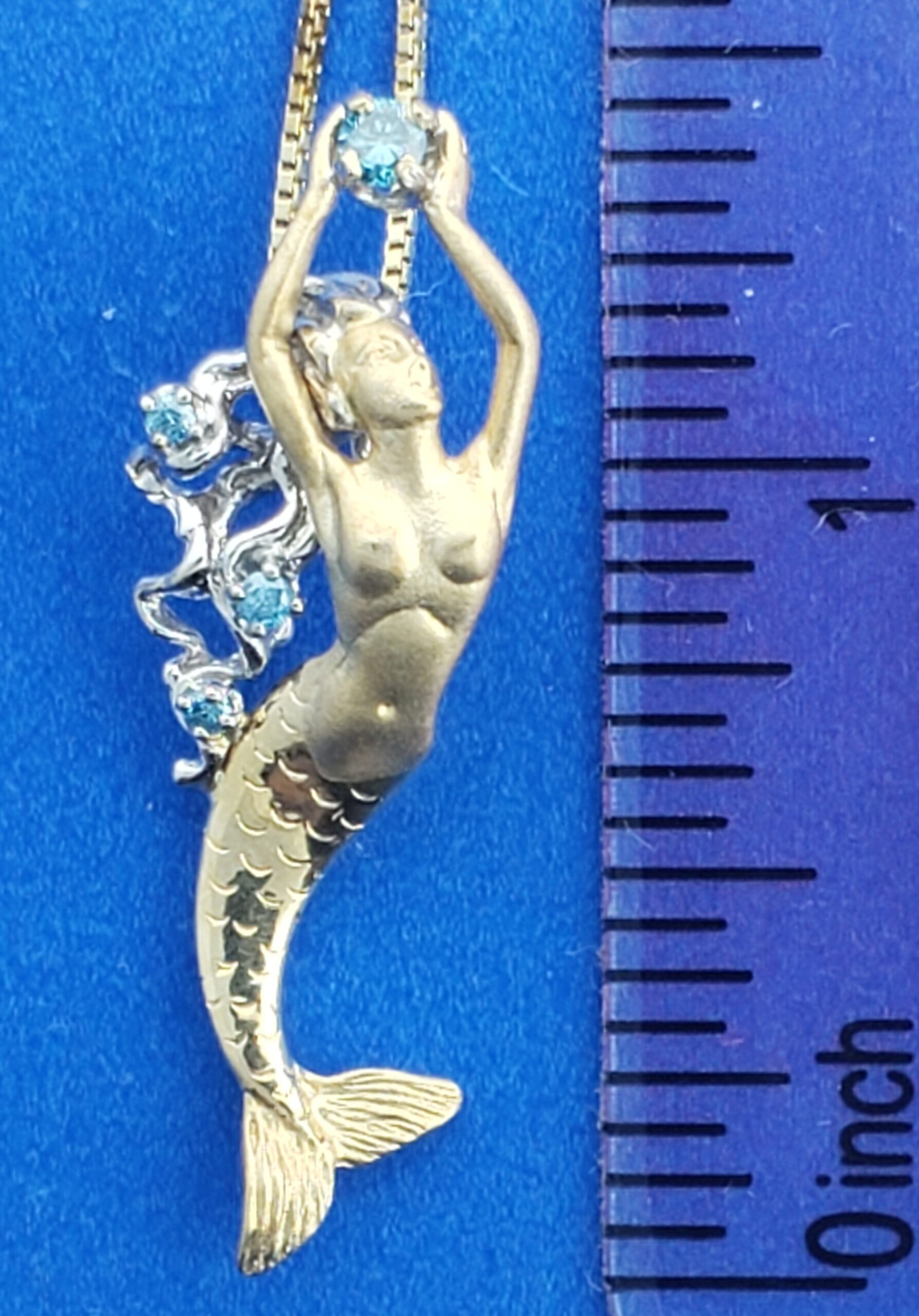 Steven Douglas Mermaid Pendant W/ Blue Diamonds, 14K Yellow Gold 5 Steven Douglas Mermaid Pendant W/ Blue Diamonds, 14K Yellow Gold - Image 5