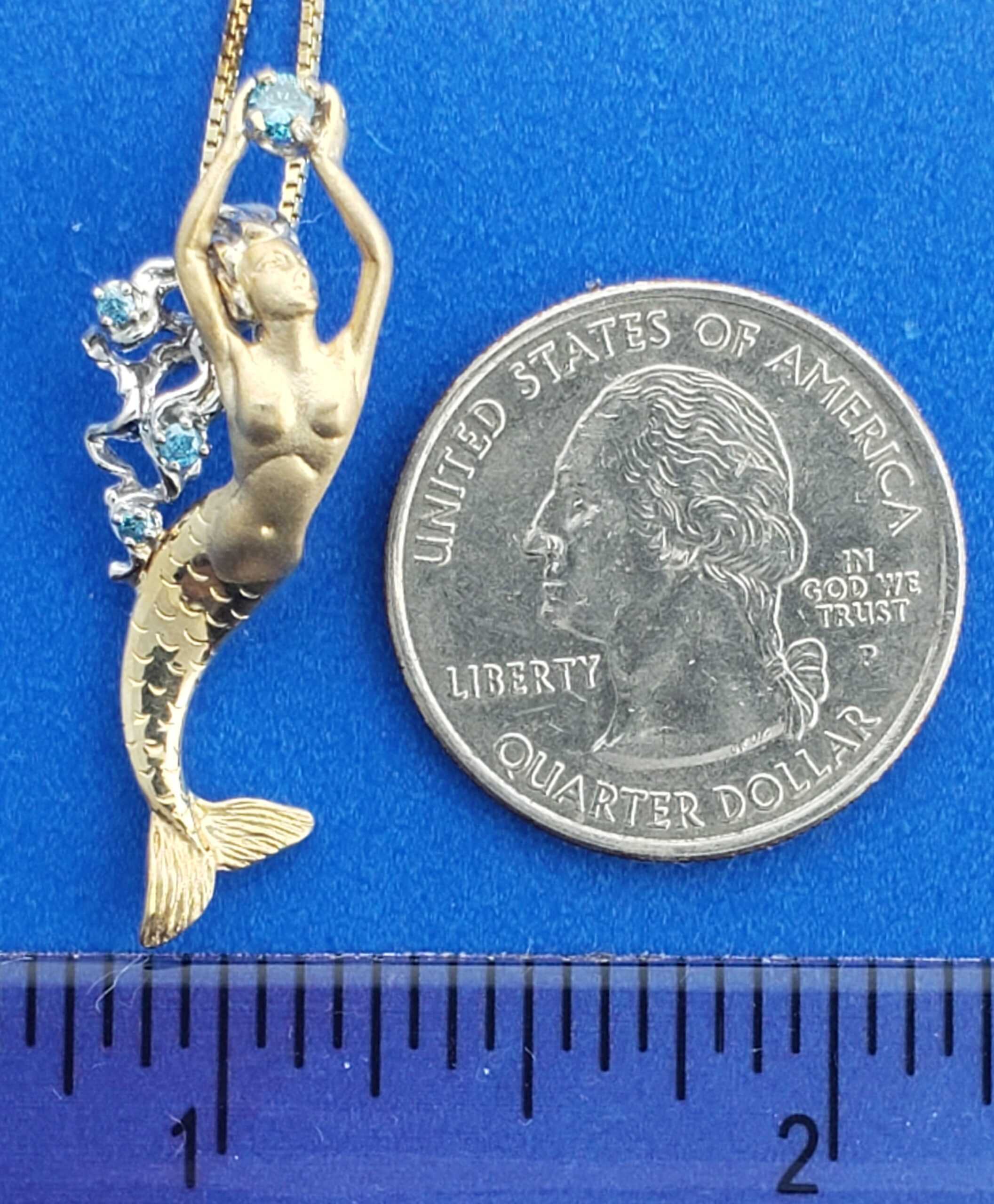 Steven Douglas Mermaid Pendant W/ Blue Diamonds, 14K Yellow Gold 4 Steven Douglas Mermaid Pendant W/ Blue Diamonds, 14K Yellow Gold - Image 4