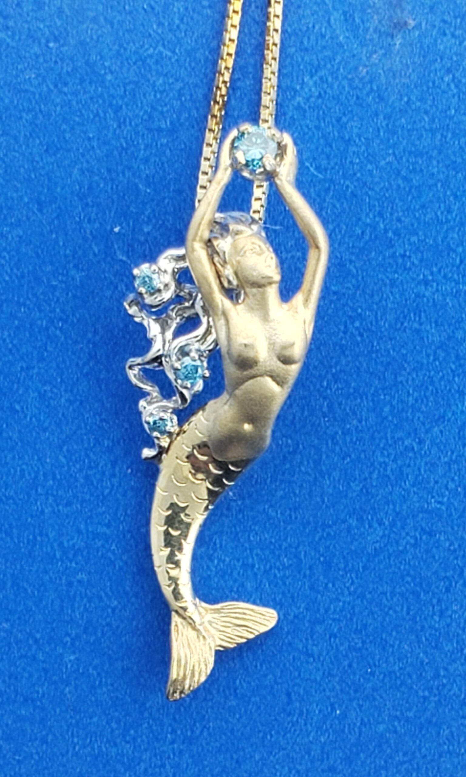 Steven Douglas Mermaid Pendant W/ Blue Diamonds, 14K Yellow Gold 1 Steven Douglas Mermaid Pendant W/ Blue Diamonds, 14K Yellow Gold