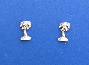 Palm Tree Earrings, 14K White Gold