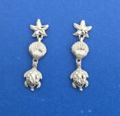 Starfish, Shell, Sea Turtle Post Earring, 14K White Gold