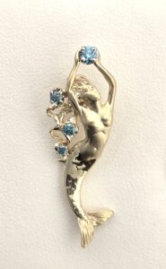 Steven Douglas Mermaid Pendant W/ Blue Diamonds, 14K Yellow Gold