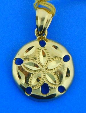 sand dollar pendant, diamond-cut, 14k