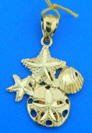 sand dollar starfish shell pendant, 14k