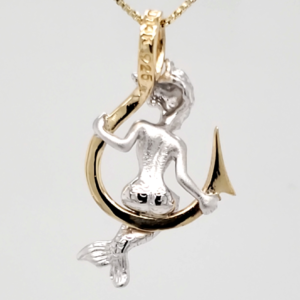 Steven Douglas Mermaid On A Hook Pendant, Sterling Silver/14k