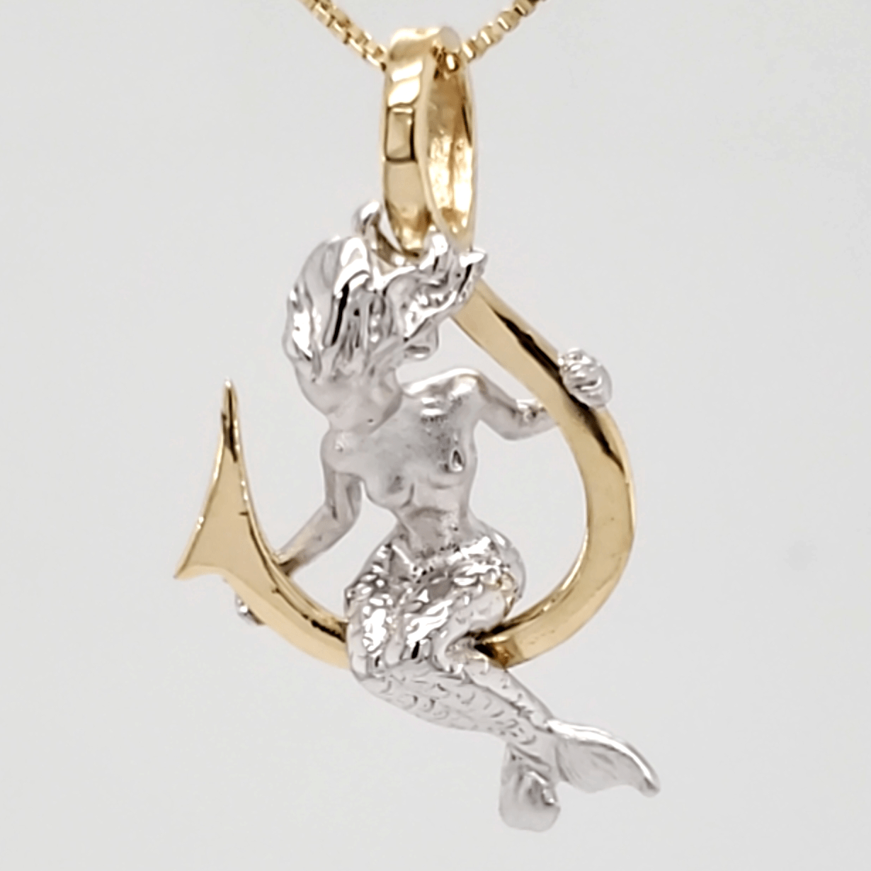 Steven Douglas Mermaid On A Hook Pendant, Sterling Silver/14K