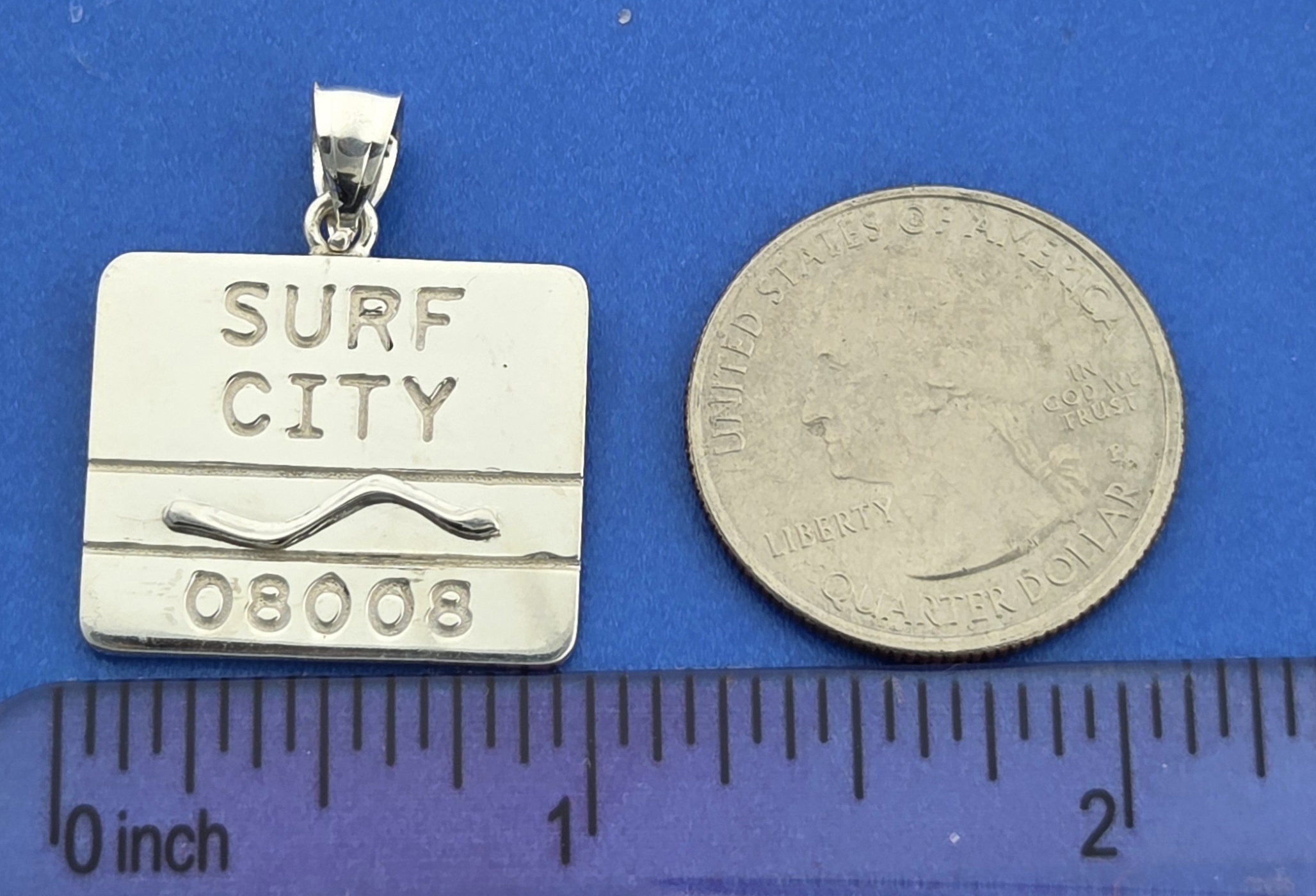 Surf City Beach Badge Pendant, Sterling Silver 2 Surf City Beach Badge Pendant, Sterling Silver - Image 2