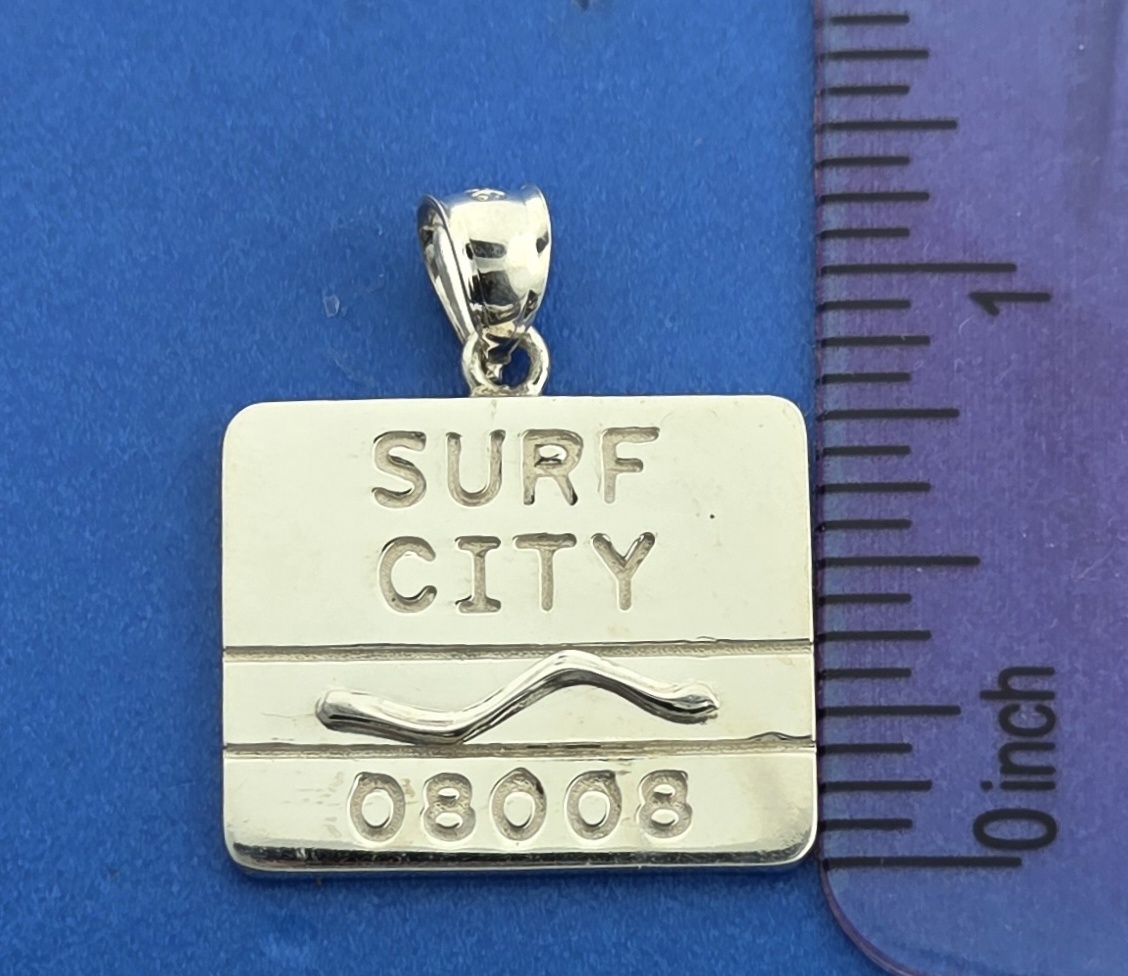Surf City Beach Badge Pendant, Sterling Silver 3 Surf City Beach Badge Pendant, Sterling Silver - Image 3