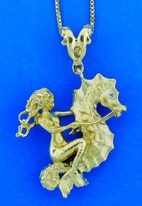 14k steven douglas mermaid seahorse pendant