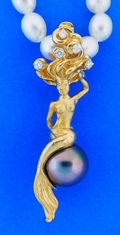14k steven douglas tahitian pearl & diamond mermaid pendant