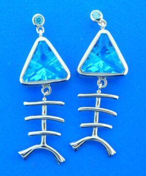 sterling silver bone fish blue cz earrings