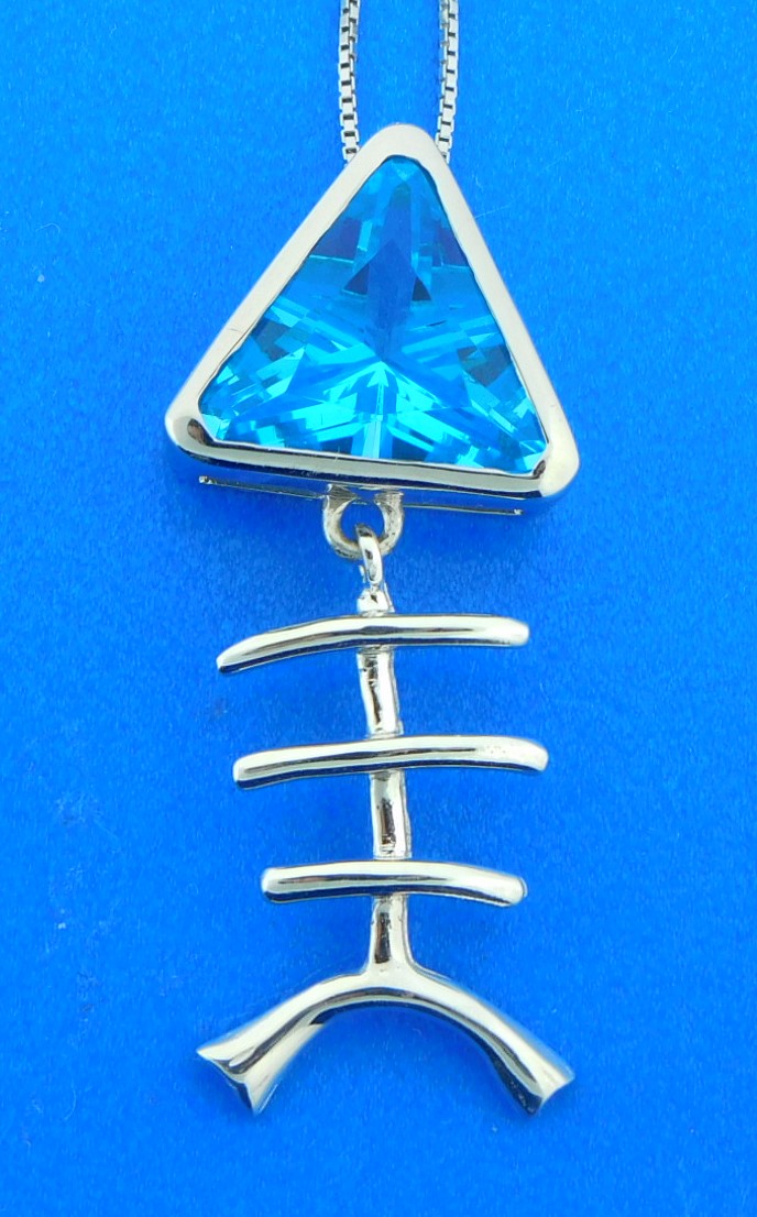 Bonefish Pendant, Blue CZ, Sterling Silver | Island Sun Jewelry Beach Haven  NJ