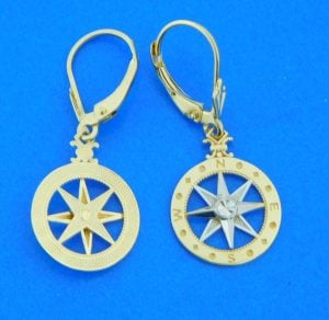 14k compass rose dangle earrings