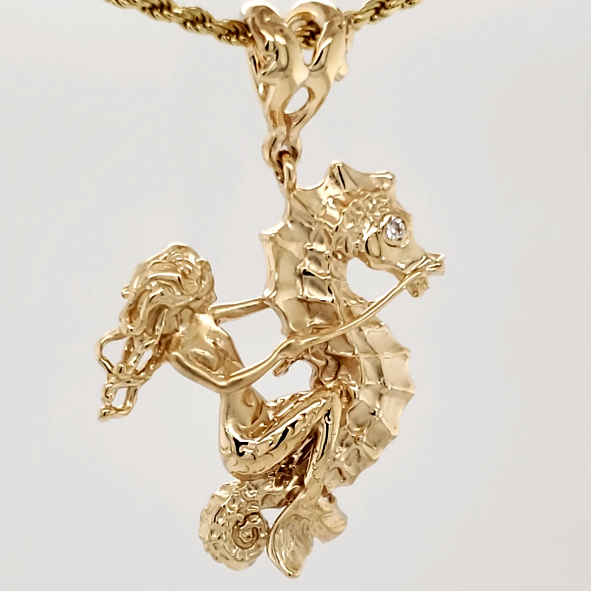 14k steven douglas mermaid seahorse pendant