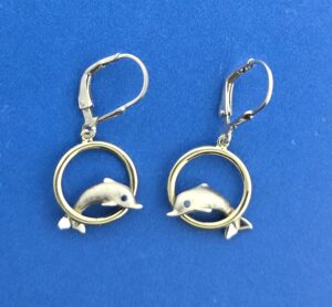Steven Douglas Dolphin Hoop Earring, Sterling Silver/14K