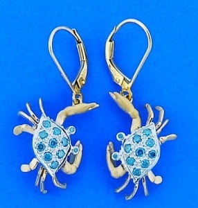 14k denny wong blue diamond crab earrings
