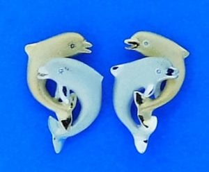 denny wong double dolphin earrings 14k 2-tone
