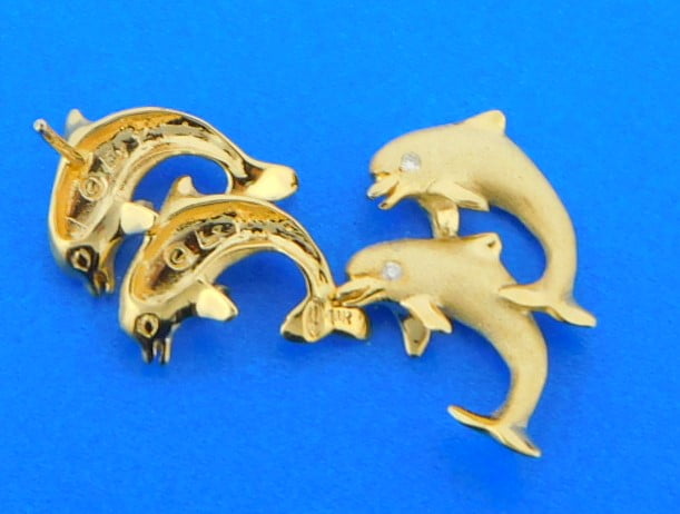 14K Solid Gold Dolphin Earrings - Dolphin Earrings- Dolphin Jewelry