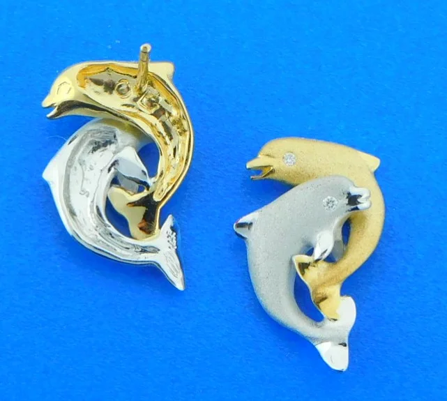 Denny Wong Dolphin Earrings, 14K 2-Tone 3 Denny Wong Dolphin Earrings, 14K 2-Tone - Image 3