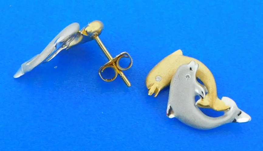 Denny Wong Dolphin Earrings, 14K 2-Tone 4 Denny Wong Dolphin Earrings, 14K 2-Tone - Image 4