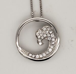 Wave Pendant, White Sapphires, Sterling Silver