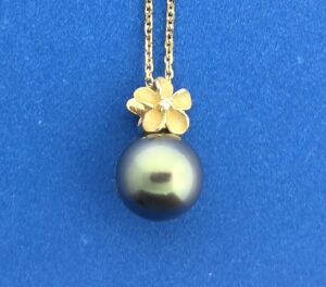 Denny Wong Plumeria Tahitian Pearl Pendant, 14K Yellow Gold