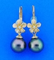 Denny Wong Plumeria Tahitian Pearl Earring,14k 2-Tone