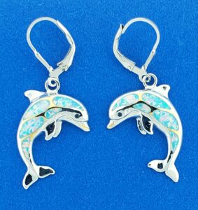 Kovel Dolphin Opal Dangle Earrings, Sterling Silver