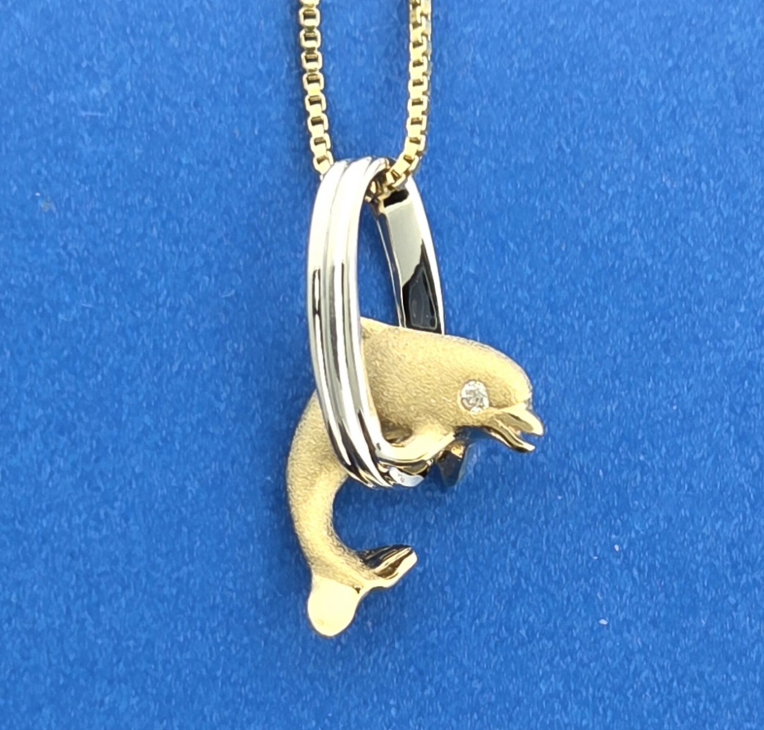 Denny Wong Dolphin Hoop Pendant, 14K 2-Tone 3 Denny Wong Dolphin Hoop Pendant, 14K 2-Tone - Image 3