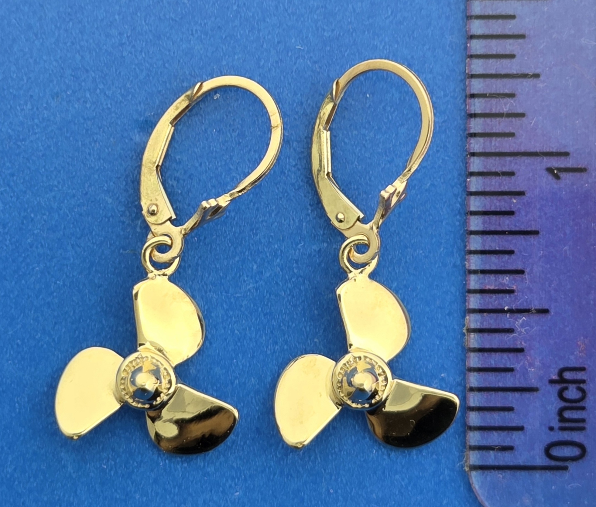 Propeller Dangle Lever Back Earrings, 14K Yellow Gold 5 Propeller Dangle Lever Back Earrings, 14K Yellow Gold - Image 5