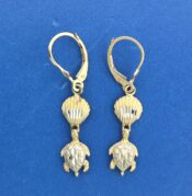 Seashell & Sea Turtle Lever Back Earrings, 14K 2-Tone