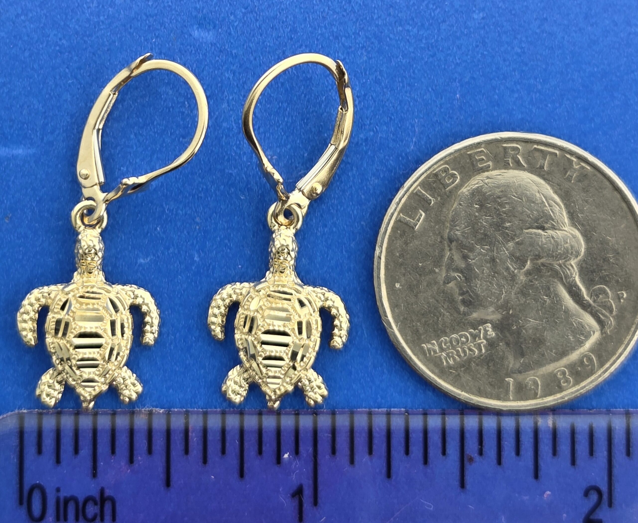 Sea Turtle Lever Back Earrings, 14K 2 Sea Turtle Lever Back Earrings, 14K - Image 2
