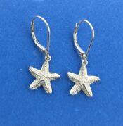 Diamond Starfish Lever Back Dangle Earrings, 14K White Gold
