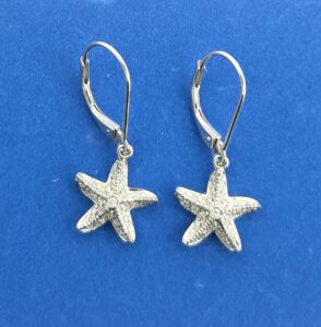 Diamond Starfish Lever Back Dangle Earrings, 14K White Gold
