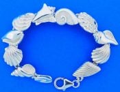 Multi-Shell Sealife Link Bracelet, Sterling Silver
