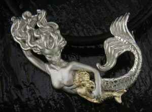 Steven Douglas Mermaid with Baby Necklace, Sterling Silver/14K