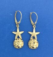 Sealife Starfish Sand Dollar Dangle Earring, 14K Yellow Gold