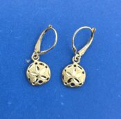 Sand Dollar Lever Back Dangle Earrings, 14K Yellow Gold