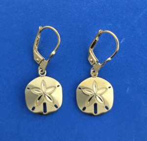 Sand Dollar Dangle Lever Back Earrings, 14K Yellow Gold