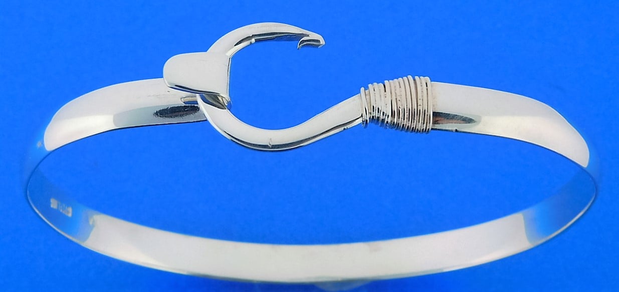 Sterling Silver Fish Hook - Bangle Hook Nautical Bracelet