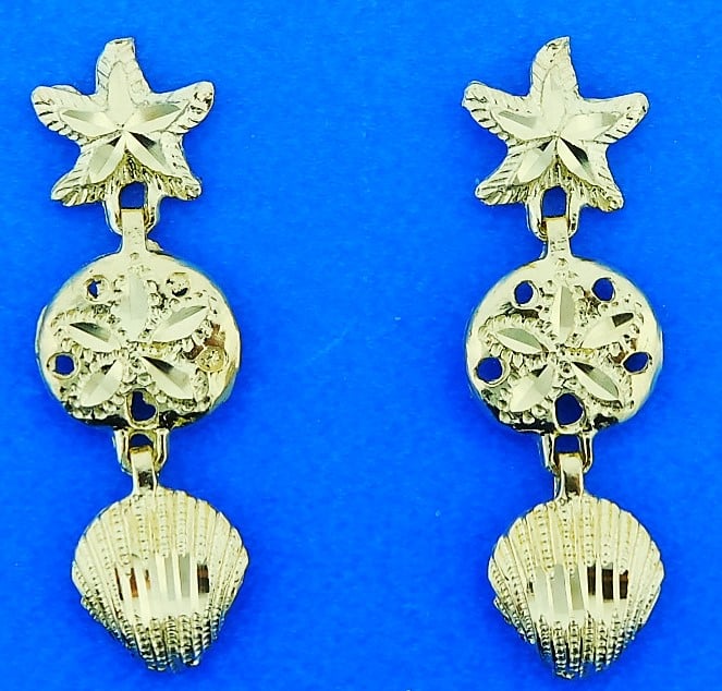 Sealife Starfish Sand Dollar Shell Post Earrings, 14K Yellow Gold | Island  Sun Jewelry Beach Haven NJ