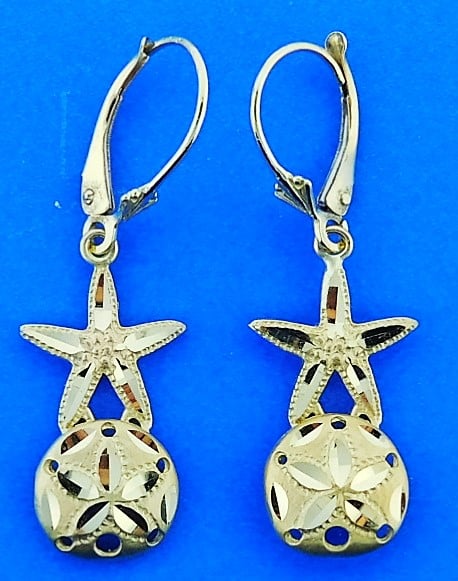 Sealife Starfish Sand Dollar Dangle Earring, 14K Yellow Gold | Island Sun  Jewelry Beach Haven NJ