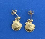 Scallop Shell Dangle Post Earring, 14K Yellow Gold