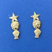 Starfish, Sand Dollar, Shell Post Earring, 14K Yellow Gold