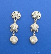 Sea Life Sand Dollar, Sea Turtle, Shell Post Earring, 14K White Gold